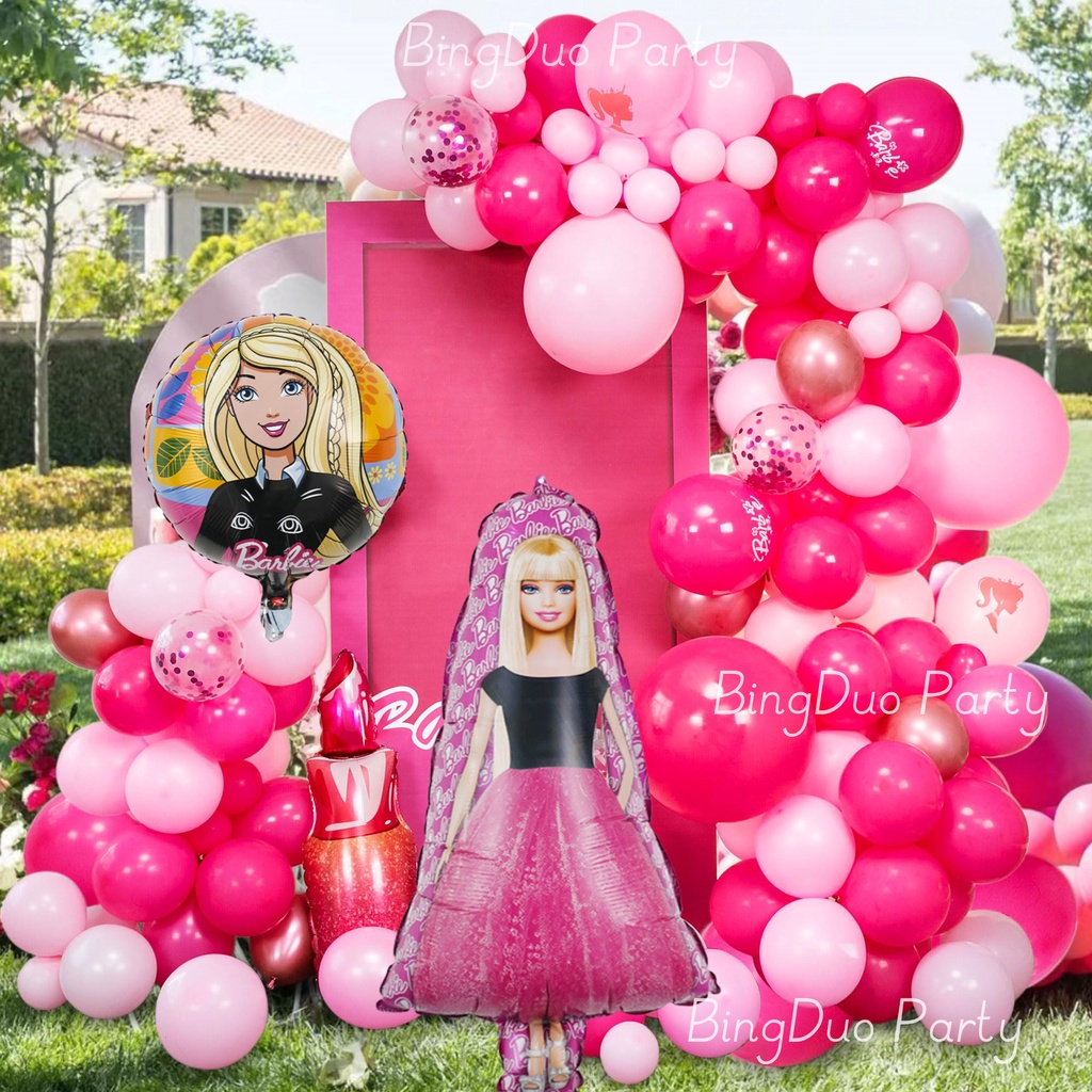 71 / 72 Chiếc Disney Barbie Chủ Đề 1-9 Tuổi Bóng Bay Bộ 32 Inch Màu Hồng Số Kim Loại Bóng Babie Lá B