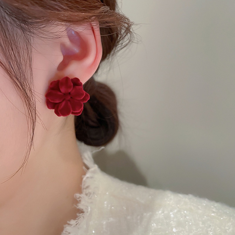 Bông Tai Hoa Đỏ Thời Trang Cao Cấp Phong Cách retro