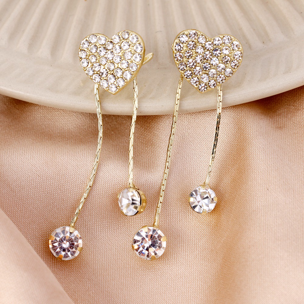 Khuyên Tai Tua Rua Hình Trái Tim Đính Đá Pha Lê Thời Trang Hàn Quốc