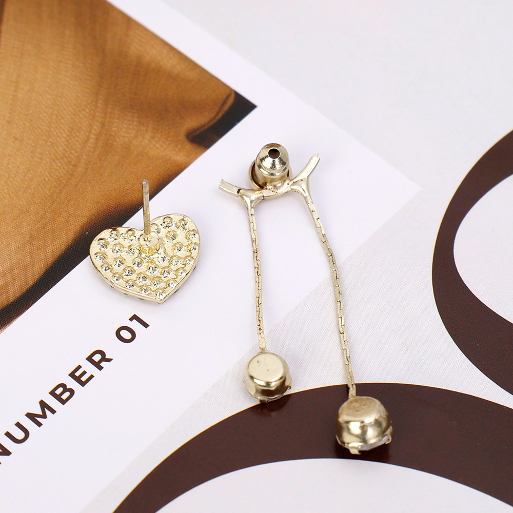 Khuyên Tai Tua Rua Hình Trái Tim Đính Đá Pha Lê Thời Trang Hàn Quốc