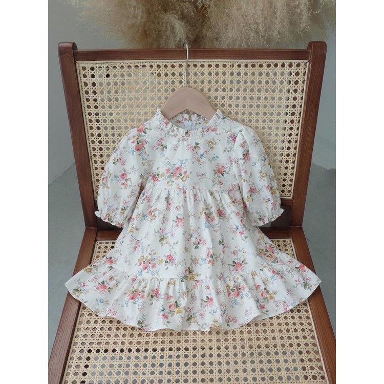 Váy Bé Gái CARROT Tay Lỡ, Họa Tiết Hoa Tầm Xuân, Chất Liệu Thô Cotton Thấm Hút Mồ Hôi Tốt