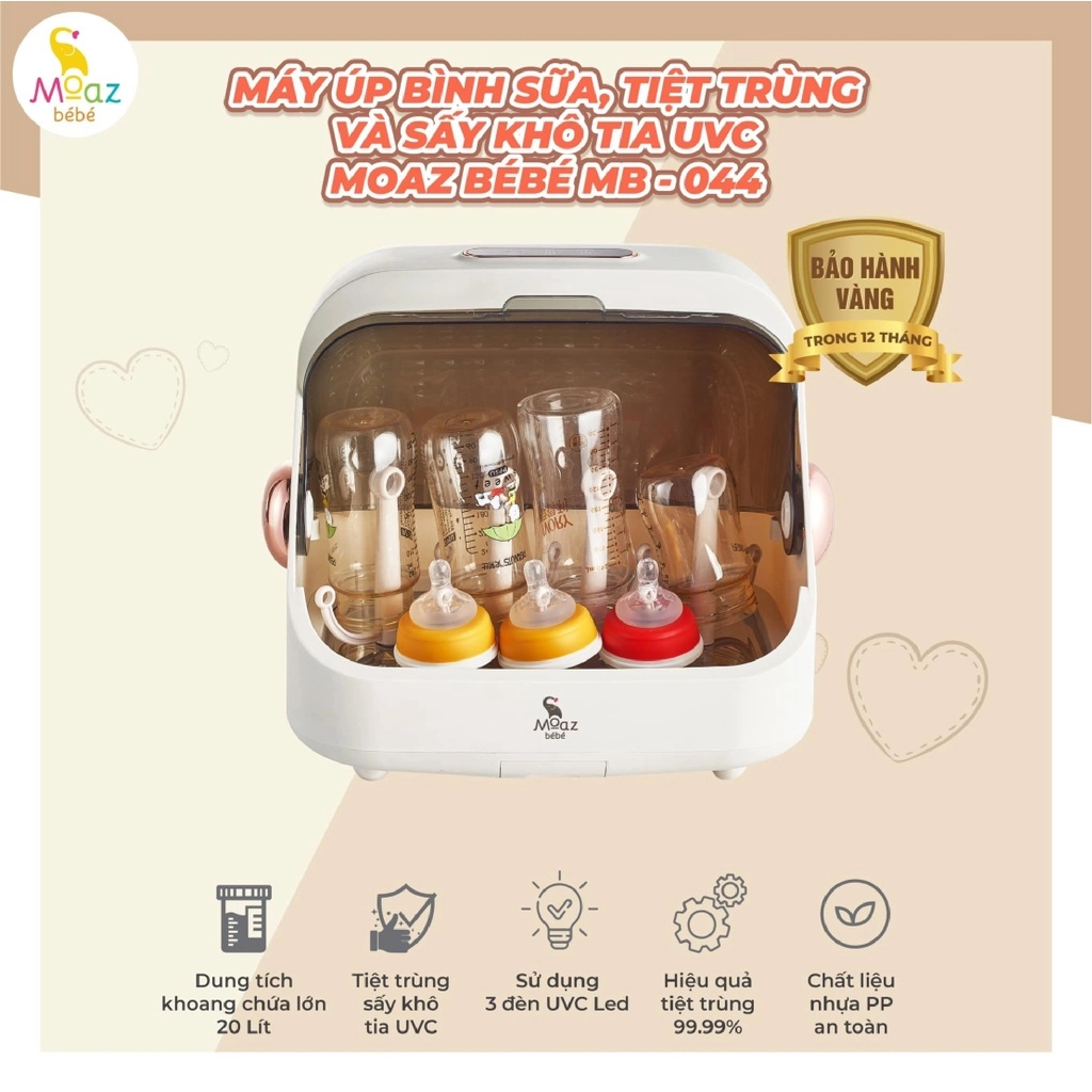 Máy úp bình sữa, tiệt trùng sấy khô tia UVC Moaz BéBé MB044 - Chính Hãng
