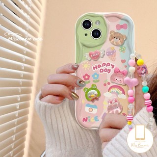 Ốp điện thoại hoa hình gấu gấu búp bê 3D dễ thương tương thích cho IPhone 15 16 7 6 8 6S Plus 15 13 14 12 Pro MAX X 7Plus 11 XR XS MAX SE 2020 Vỏ viền cong lượn sóng hoạt hình 3D có vòng đeo tay