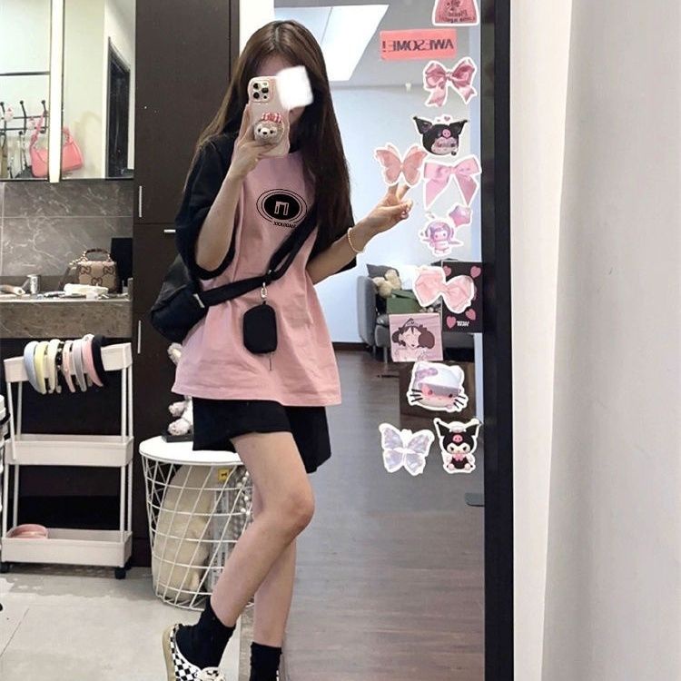 Set áo baby tee thun form rộng nữ Tay Ngắn + Quần short Dáng Rộng Thời Trang Mùa Hè Phong Cách Hàn Quốc set đồ nữ