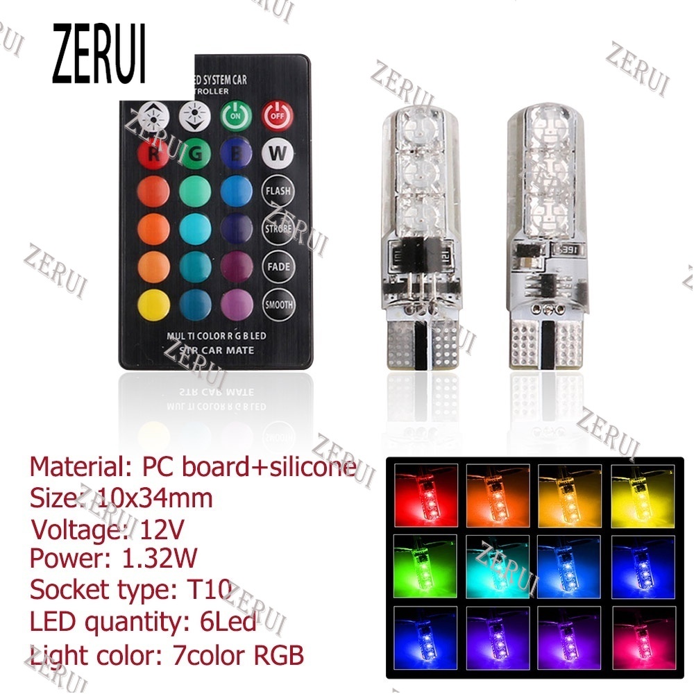 Zr Đèn led 6 Bóng 12v smd rgb Kèm Điều Khiển Từ Xa Dành Cho Ô Tô Xe Máy t10 5050 smd rgb