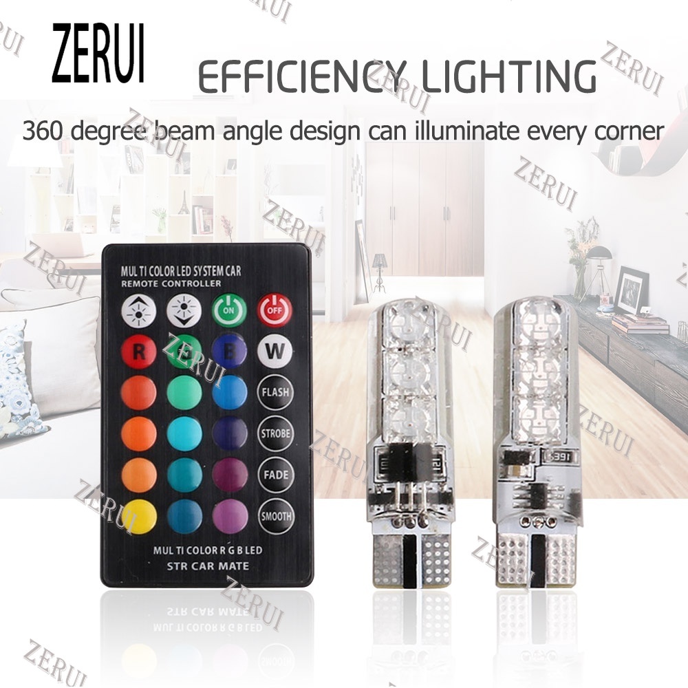 Zr Đèn led 6 Bóng 12v smd rgb Kèm Điều Khiển Từ Xa Dành Cho Ô Tô Xe Máy t10 5050 smd rgb