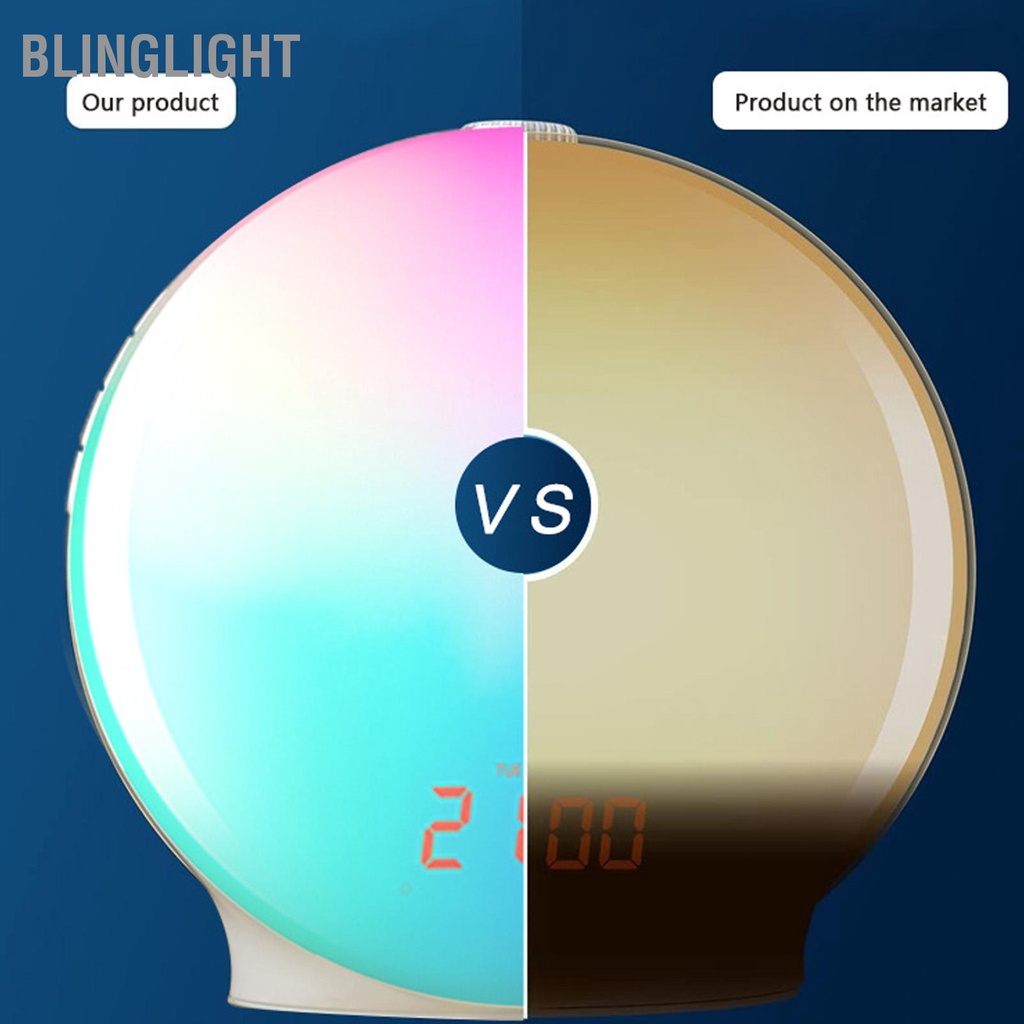 Blinglight Đồng hồ báo thức bình minh Ánh sáng đầy màu sắc Báo động kép Đài FM Đánh mô phỏng mặt trời mọc cho người ngủ nặng Phòng Món quà lý tưởng