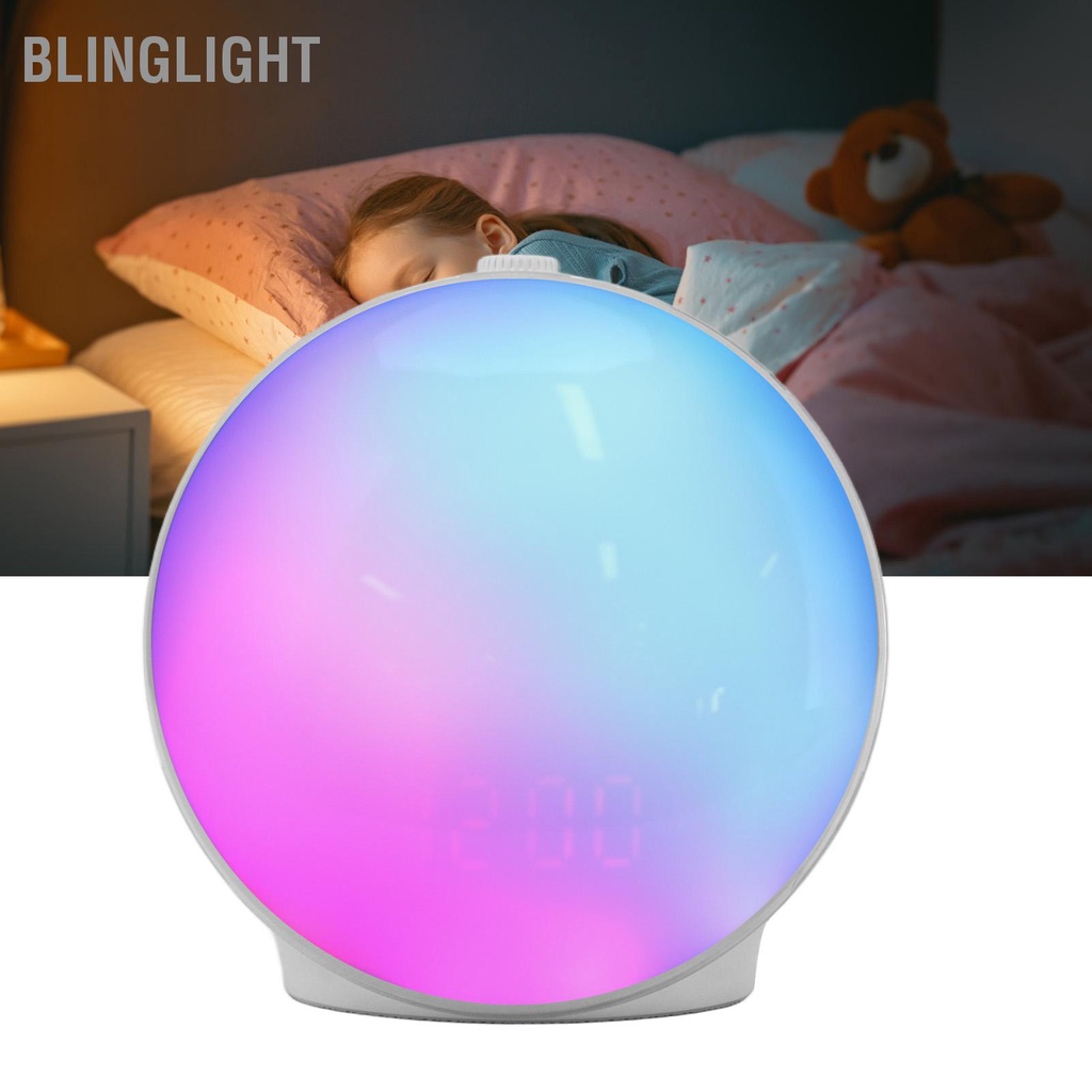 Blinglight Đồng hồ báo thức bình minh Ánh sáng đầy màu sắc Báo động kép Đài FM Đánh mô phỏng mặt trời mọc cho người ngủ nặng Phòng Món quà lý tưởng