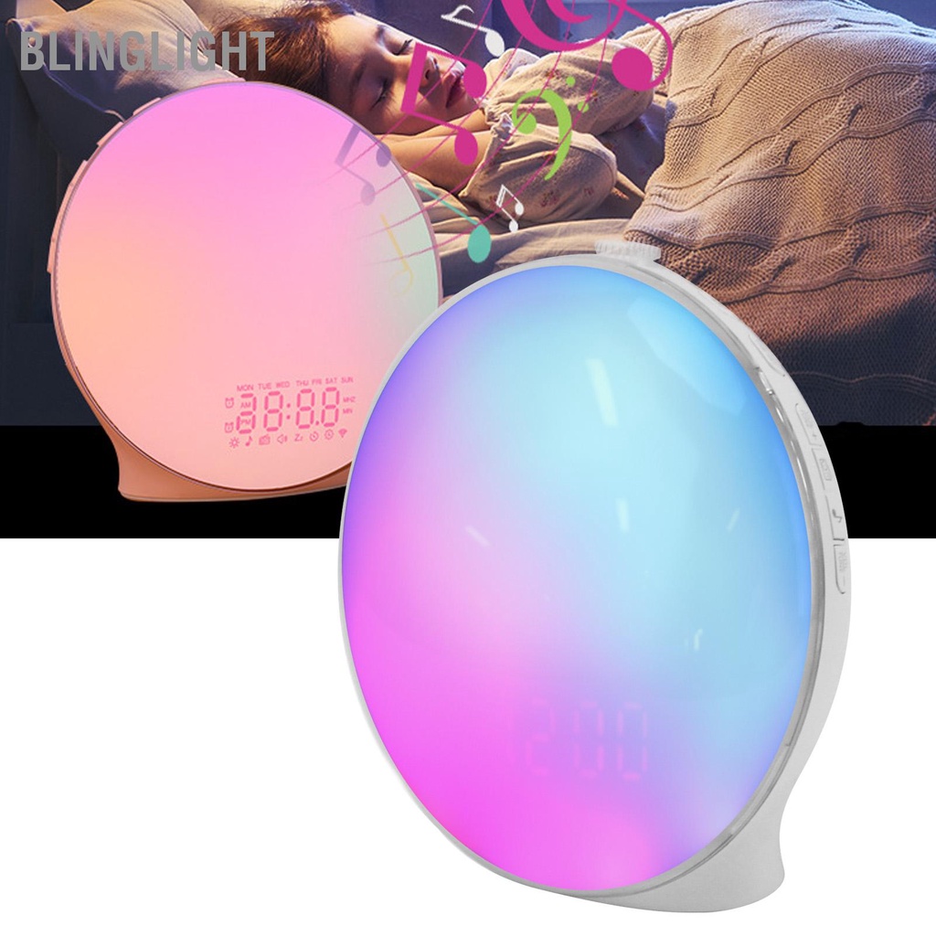 Blinglight Đồng hồ báo thức bình minh Ánh sáng đầy màu sắc Báo động kép Đài FM Đánh mô phỏng mặt trời mọc cho người ngủ nặng Phòng Món quà lý tưởng