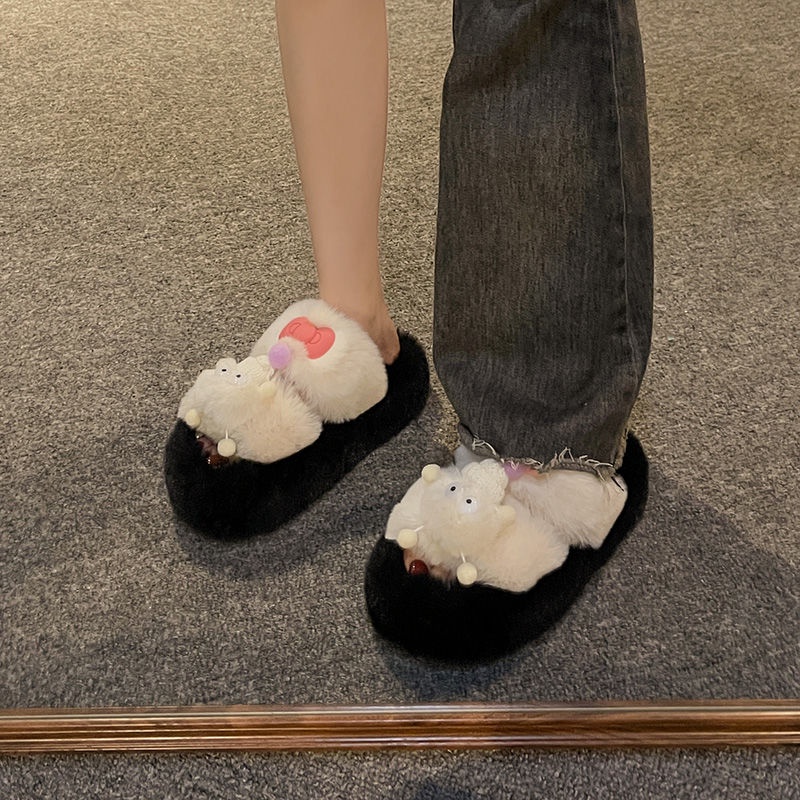 HHH Dép Lông Đế Dày dép bông đi mùa đông quai ngang Thoải Mái Xinh Xắn B92H0I8 37Z230910