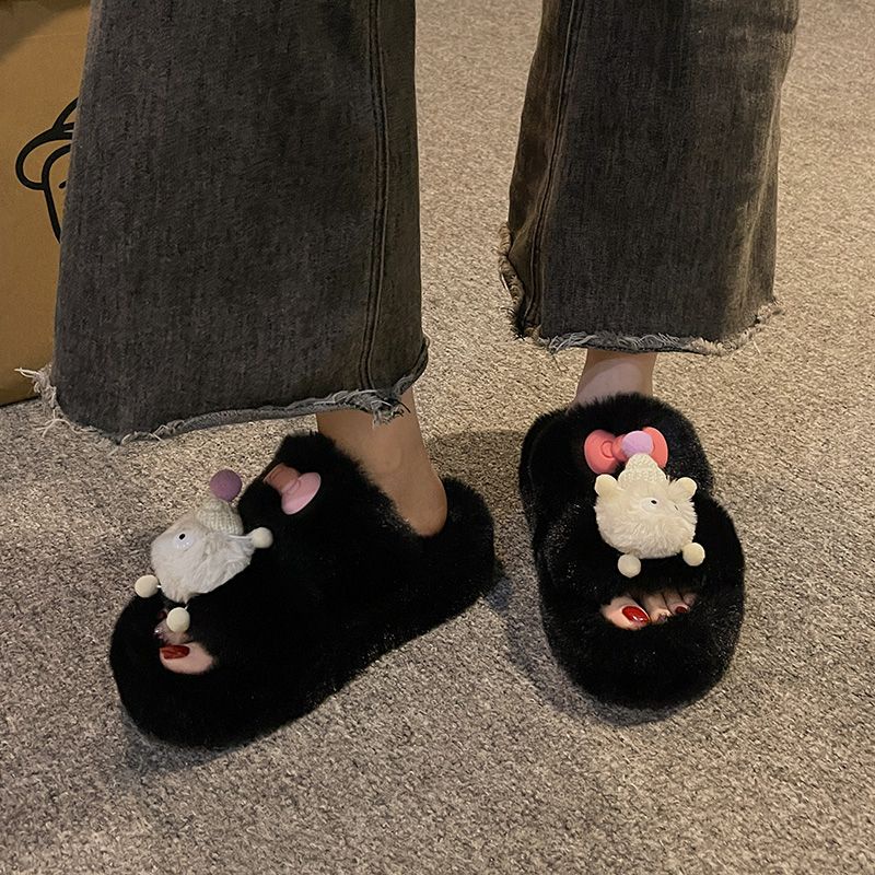 HHH Dép Lông Đế Dày dép bông đi mùa đông quai ngang Thoải Mái Xinh Xắn B92H0I8 37Z230910