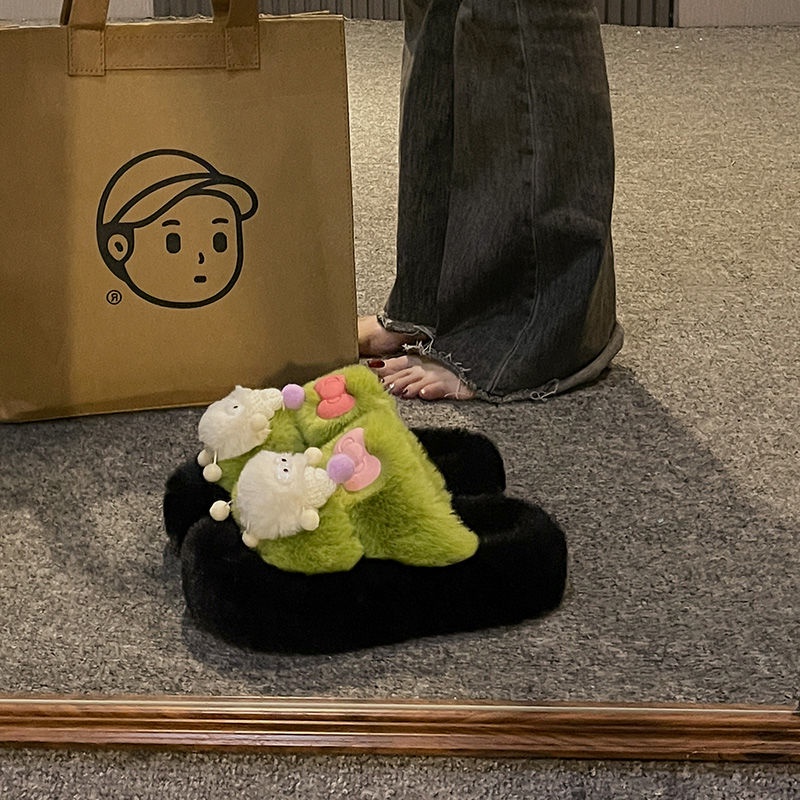 HHH Dép Lông Đế Dày dép bông đi mùa đông quai ngang Thoải Mái Xinh Xắn B92H0I8 37Z230910