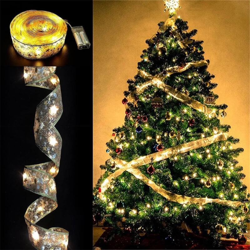 Dây Ruy Băng Đèn led Phát Sáng Trang Trí Cây Thông Noel