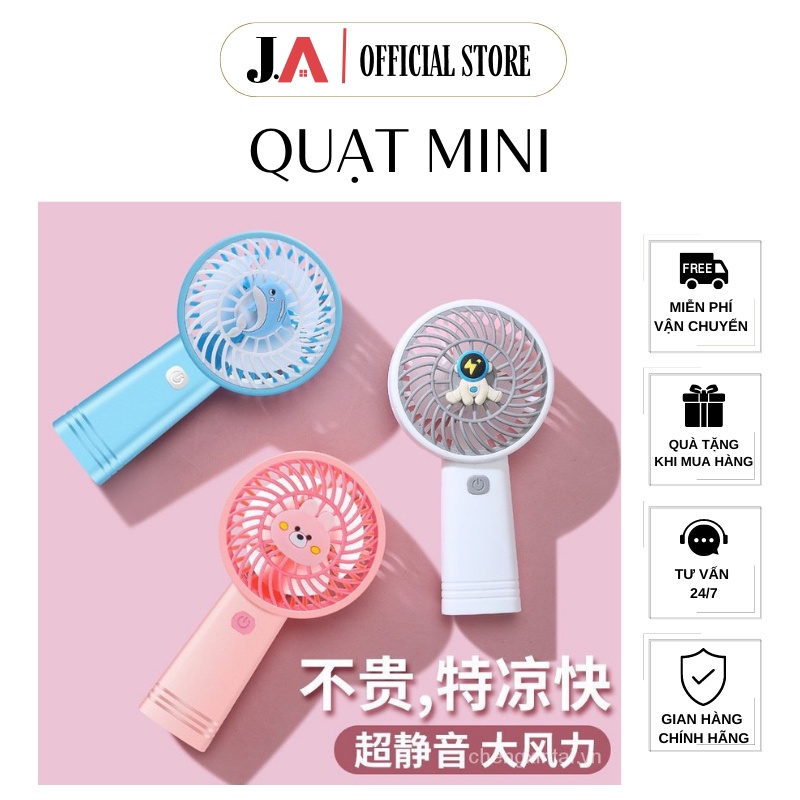(MỚI) Quạt Mini Cầm Tay Hoạt Hình Dễ Thương, Quạt Để Bàn Siêu Nhỏ Gọn (J.A OFFICIAL STORE)