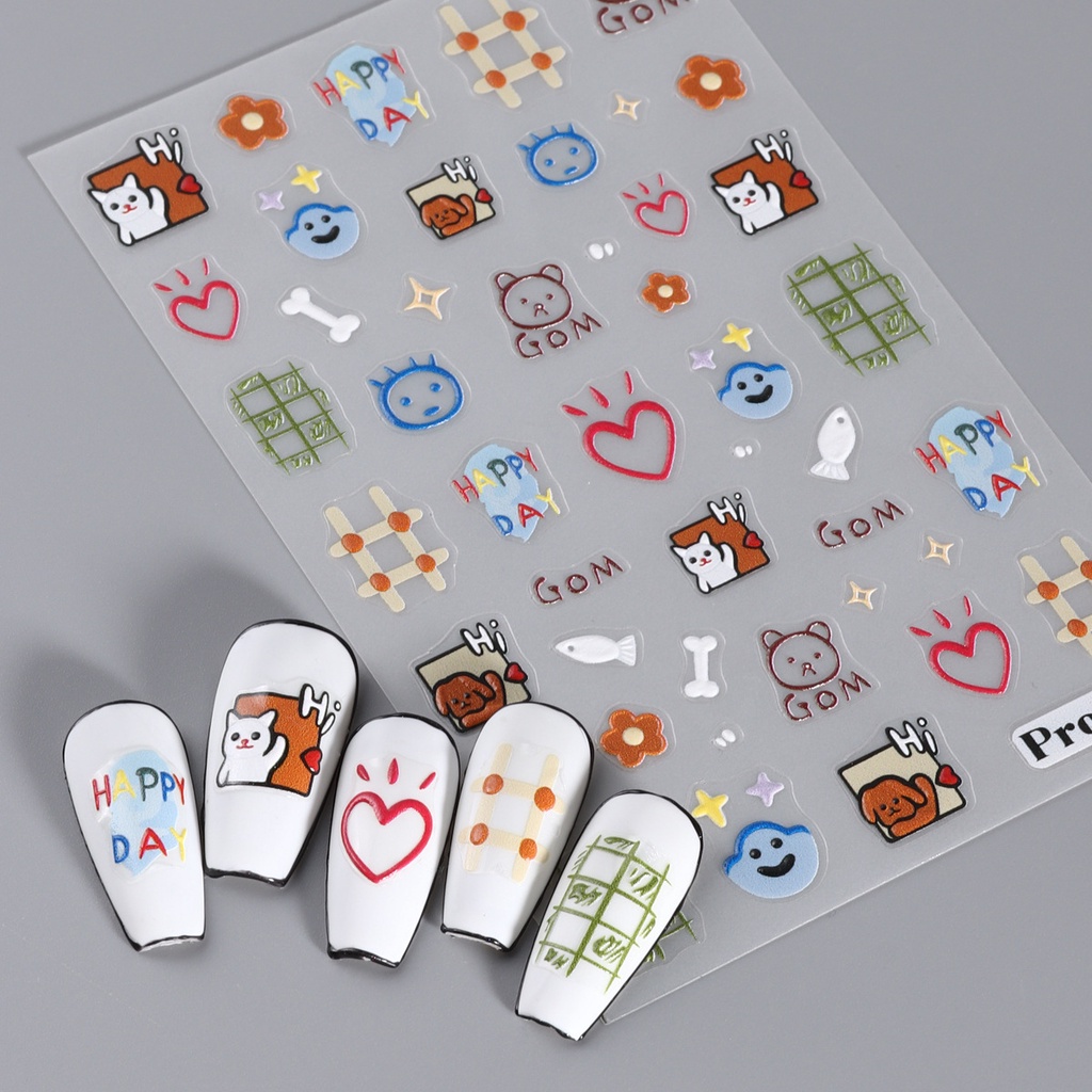 Dễ Thương Miếng Dán Trang Trí Móng Tay 5d Hình Mèo Đen / Bánh waffle / Kem / Cầu Vồng / Quái Vật Nhỏ Xinh