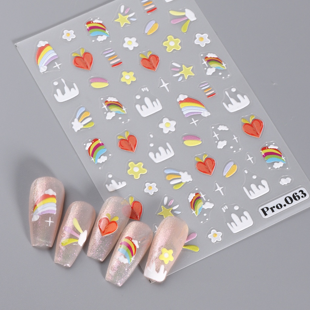 Dễ Thương Miếng Dán Trang Trí Móng Tay 5d Hình Mèo Đen / Bánh waffle / Kem / Cầu Vồng / Quái Vật Nhỏ Xinh