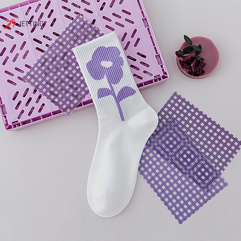 Vớ Thể Thao cotton Màu Tím In Họa Tiết Trái Tim Chữ Cái Và Chú Gấu Thời Trang Thu Đông Cho Nữ