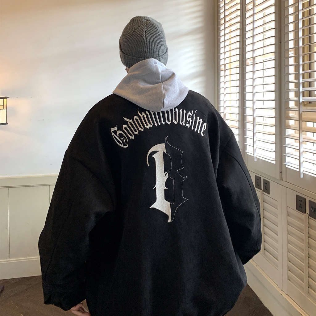 Áo Khoác Da Cừu Cao Cấp Dáng Rộng Thêu Hình Phong Cách Âu Mỹ Thời Trang Xuân Thu Cao Cấp Cho Nam