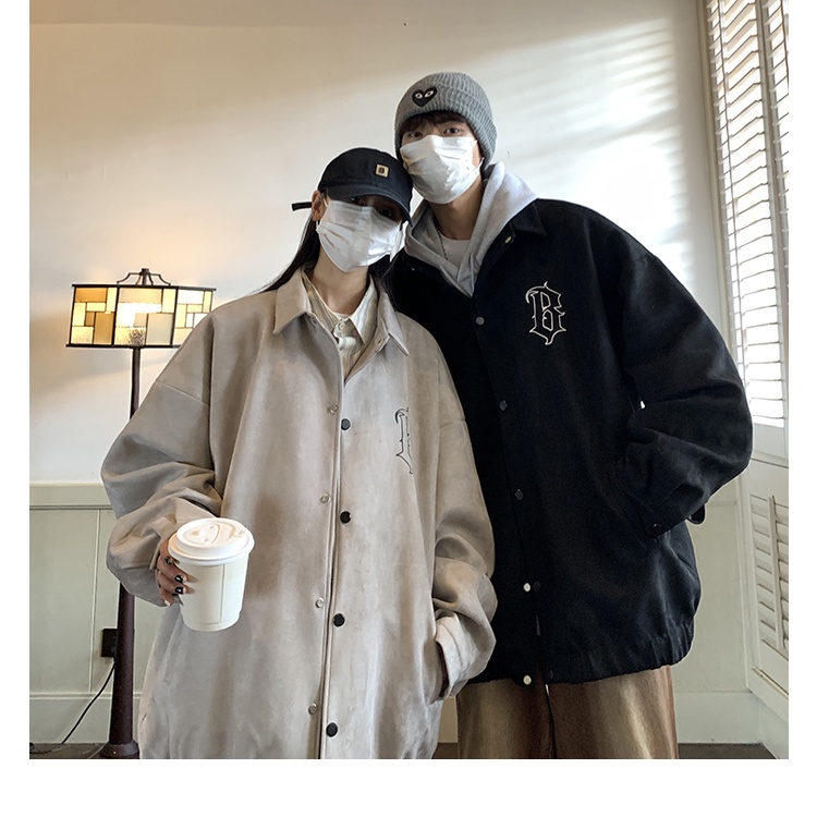 Áo Khoác Da Cừu Cao Cấp Dáng Rộng Thêu Hình Phong Cách Âu Mỹ Thời Trang Xuân Thu Cao Cấp Cho Nam