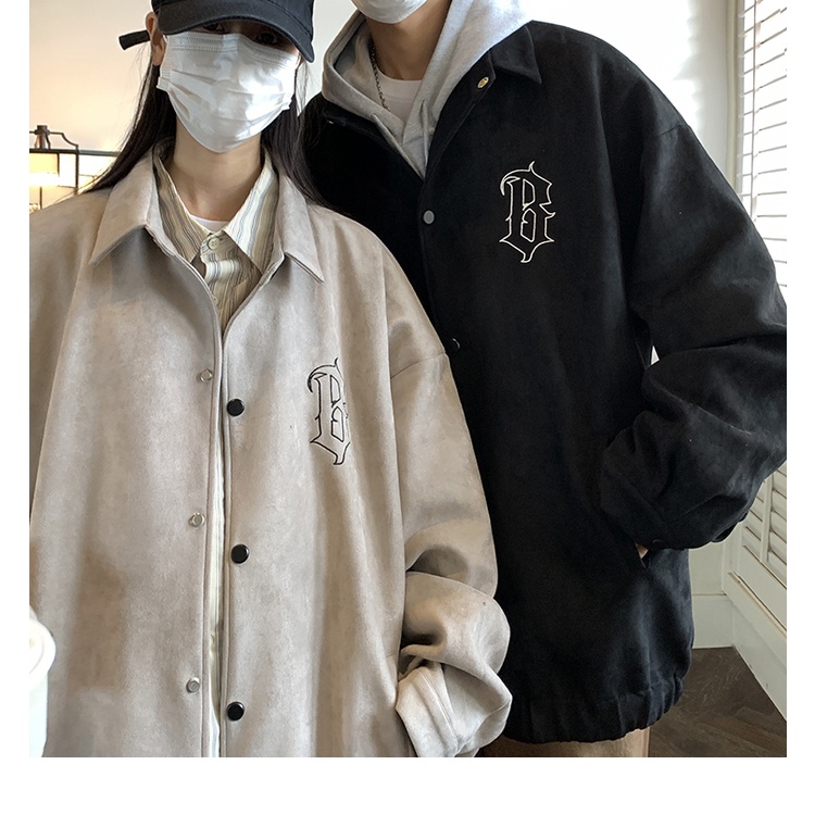 Áo Khoác Da Cừu Cao Cấp Dáng Rộng Thêu Hình Phong Cách Âu Mỹ Thời Trang Xuân Thu Cao Cấp Cho Nam