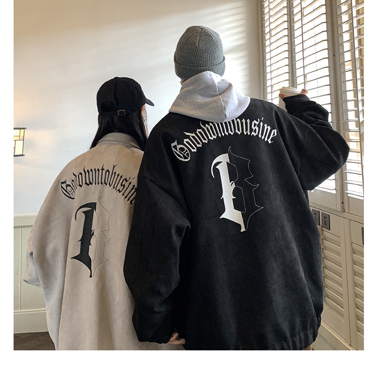 Áo Khoác Da Cừu Cao Cấp Dáng Rộng Thêu Hình Phong Cách Âu Mỹ Thời Trang Xuân Thu Cao Cấp Cho Nam