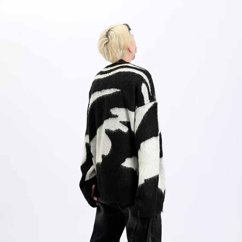 Vunc Áo sweater Dáng Rộng Phối Màu Tương Phản Kiểu retro Mỹ Cá Tính Cho Nam