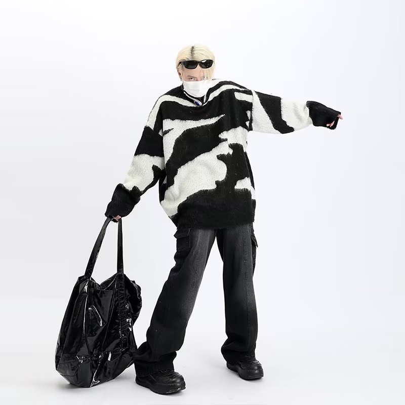 Vunc Áo sweater Dáng Rộng Phối Màu Tương Phản Kiểu retro Mỹ Cá Tính Cho Nam