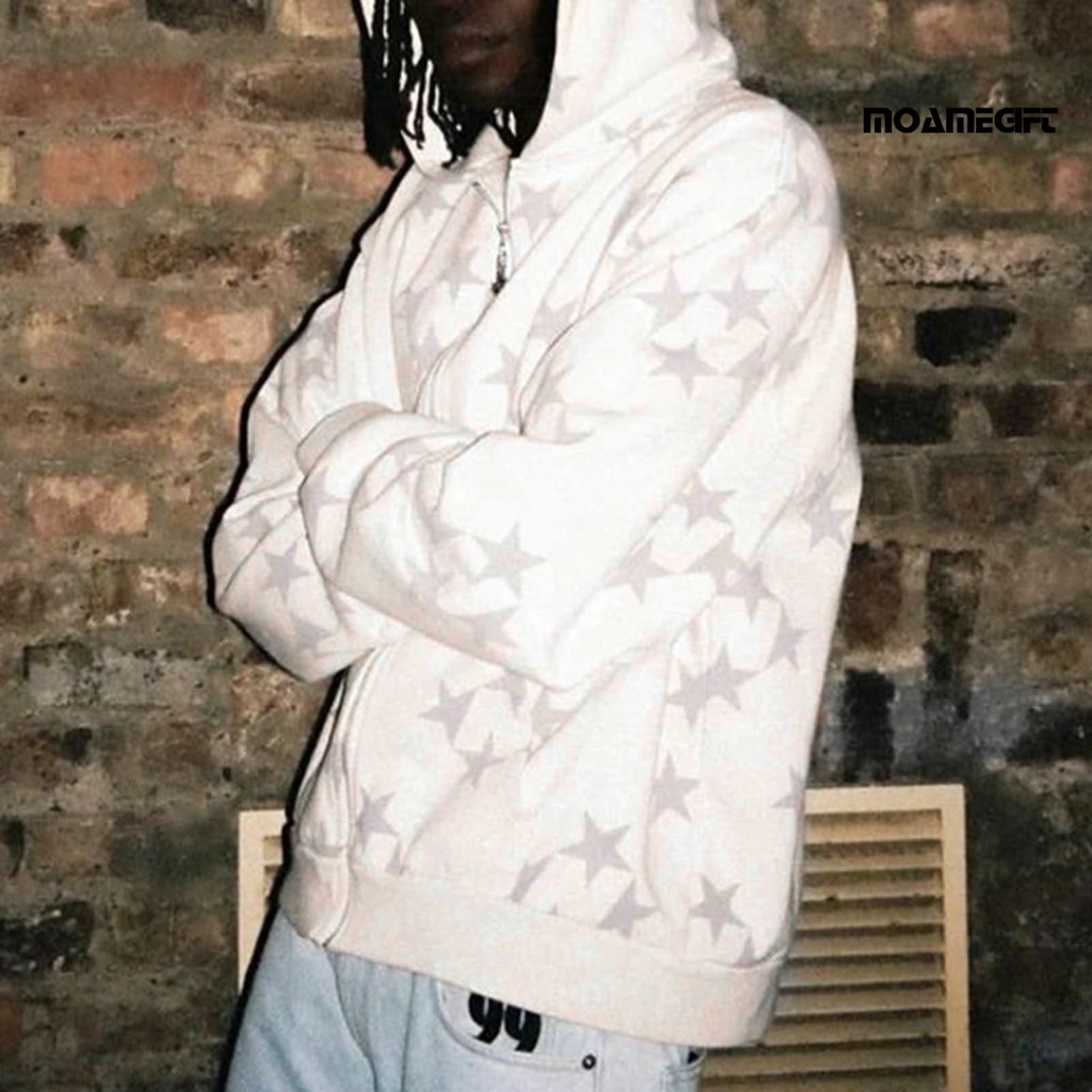 Áo Khoác hoodie Tay Dài Dáng Rộng Co Giãn In Hình Ngôi Sao Có Túi Khóa Kéo Phong Cách hip hop Đường Phố Mùa Đông Cho Cặp Đôi