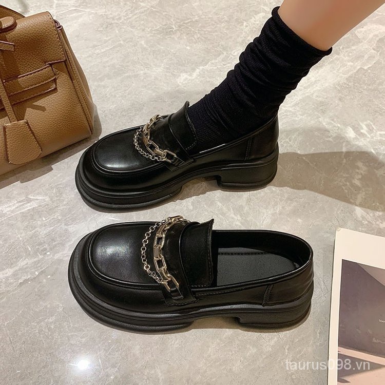 Giày mary jane 2023 Gót Vừa Mũi Tròn Chất Liệu Cao Su pu Dày Dặn 3-5cm