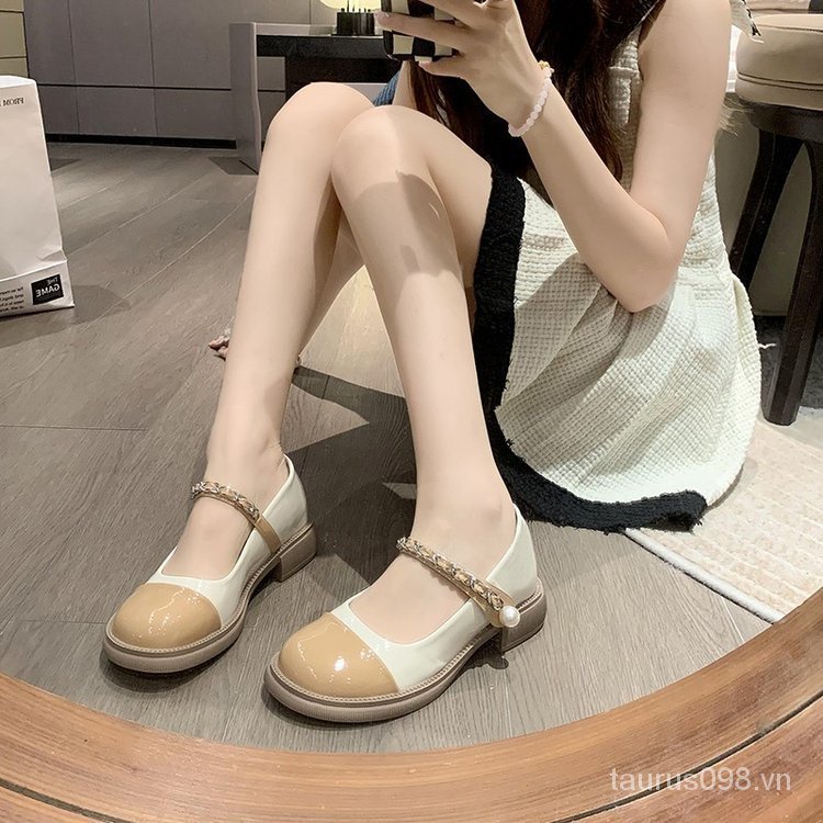 Giày Búp Bê Da pu Gót Thấp Mũi Tròn Thời Trang 2023 mary jane