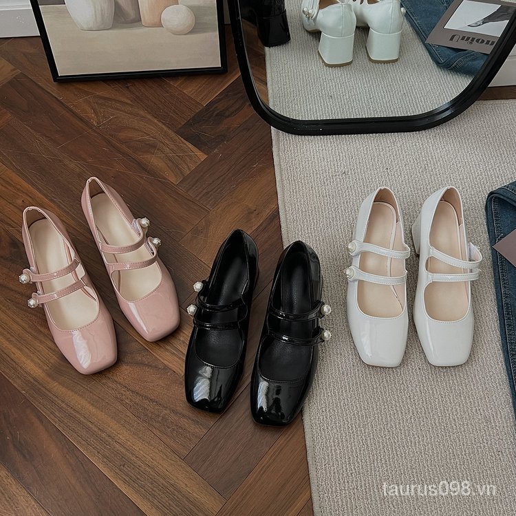 Giày Da pu Gót Thấp Mũi Vuông mary jane 2023