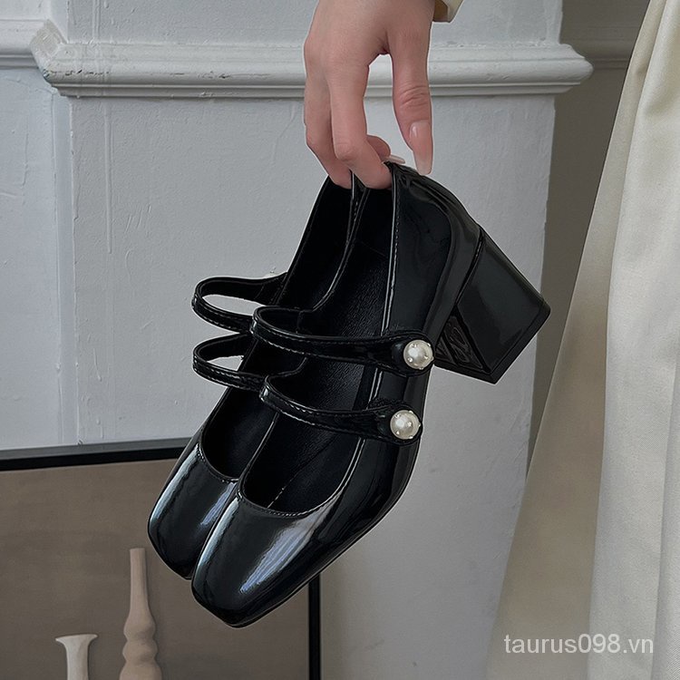Giày Da pu Gót Thấp Mũi Vuông mary jane 2023