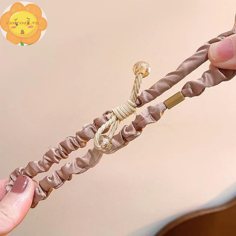 Vastji Dây Buộc Tóc Cao Su Co Giãn Xếp Ly Đính Hạt Pha Lê Phong Cách Mới Cho Nữ vn