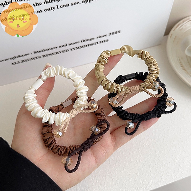 Vastji Dây Buộc Tóc Cao Su Co Giãn Xếp Ly Đính Hạt Pha Lê Phong Cách Mới Cho Nữ vn