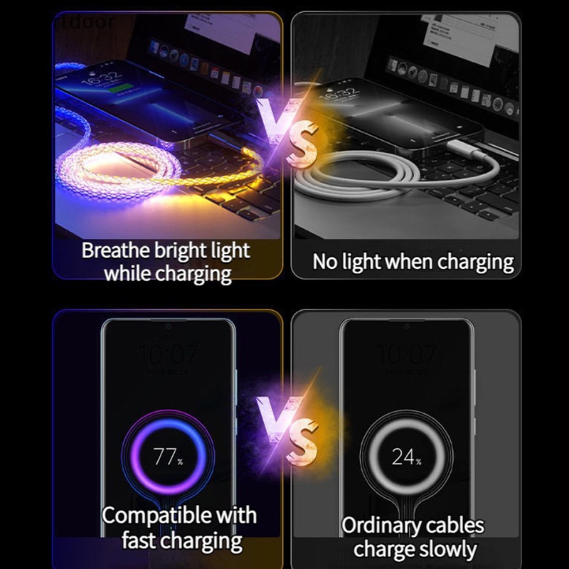 Cáp Sạc Nhanh type c micro usb Có Đèn led Phát Sáng 3 Trong 1 Cho iphone samsung xiaomi huawei