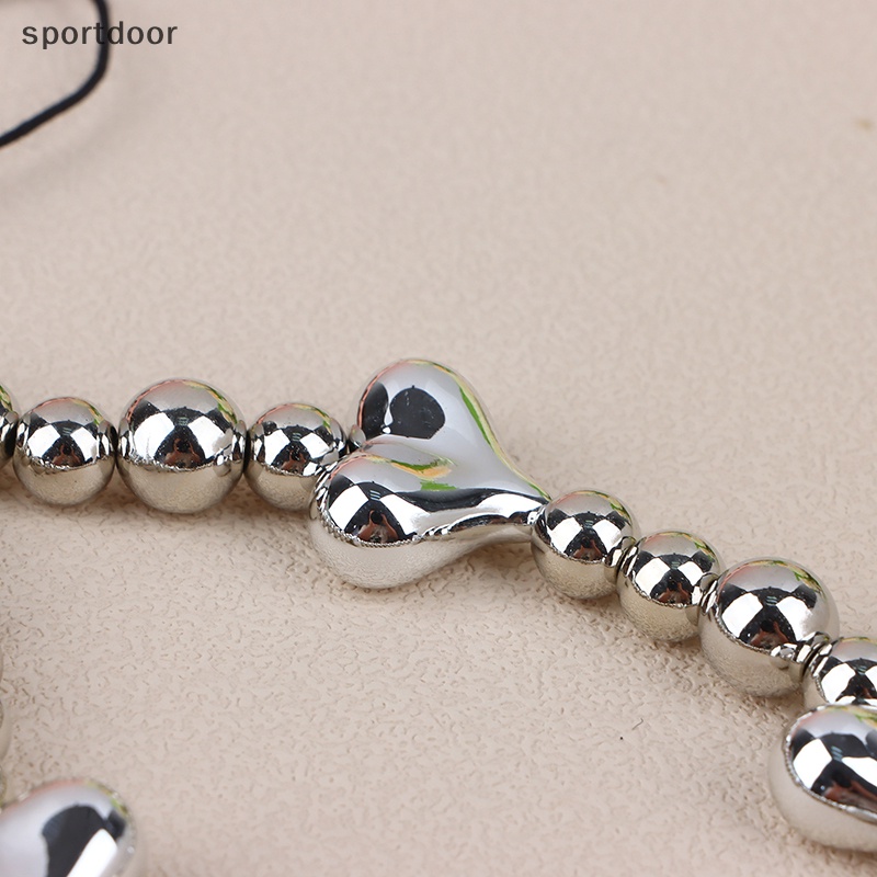 1 Dây Đeo Điện Thoại Ngắn Xỏ Hạt Nhựa Hình Trái Tim Màu Bạc Cho Nam Và Nữ