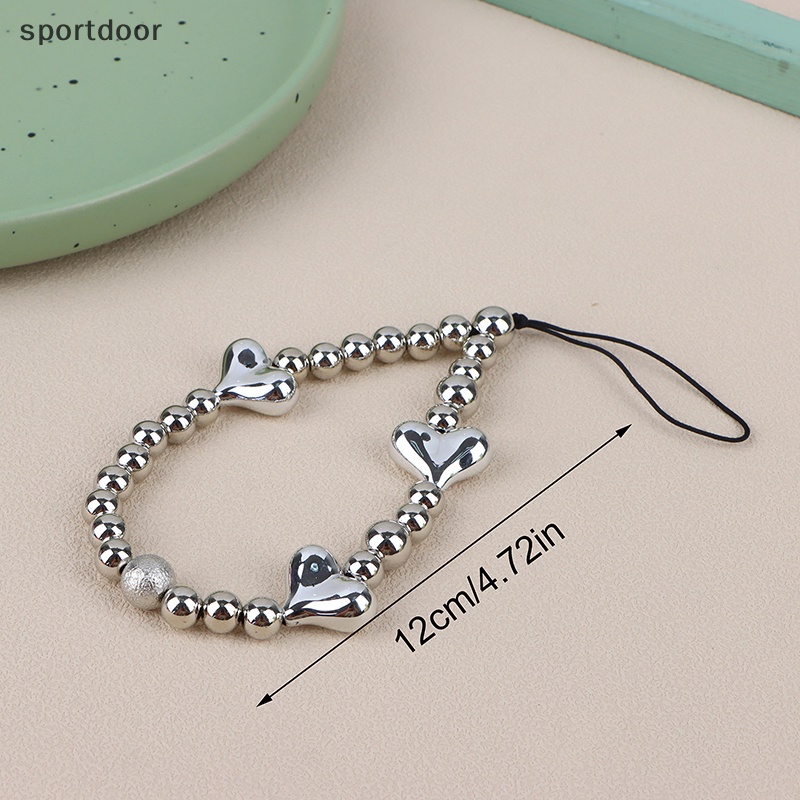 1 Dây Đeo Điện Thoại Ngắn Xỏ Hạt Nhựa Hình Trái Tim Màu Bạc Cho Nam Và Nữ