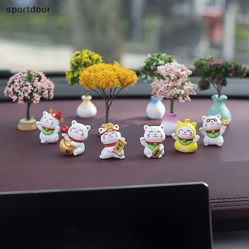 Cây mini Hình Mèo Dễ Thương Bằng Nhựa resin Trang Trí Bảng Điều Khiển Xe Hơi