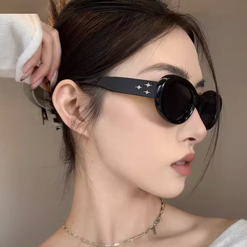 Kính Mát Hình oval Gọng Kim Loại Đen Chống Tia uv400 Thời Trang Cho Nam Nữ