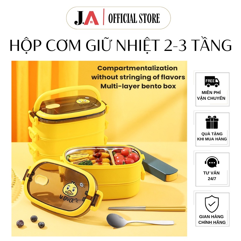 Hộp Cơm Giữ Nhiệt 2 Tầng 3 Tầng Inox 304 Vịt U-DUCK Phong Cách Nhật Bản Cao Cấp Chống Tràn (J.A OFFI