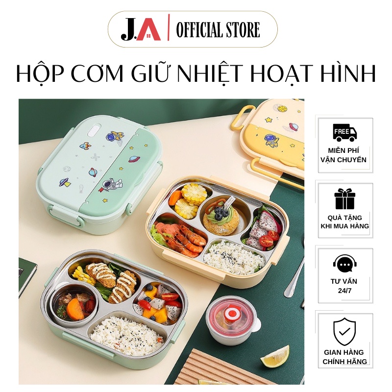 Hộp Cơm Giữ Nhiệt HOẠ TIẾT HOẠT HÌNH Dễ Thương Nhiều Ngăn Inox 316 Tiện Dụng (J.A OFFICIAL STORE)