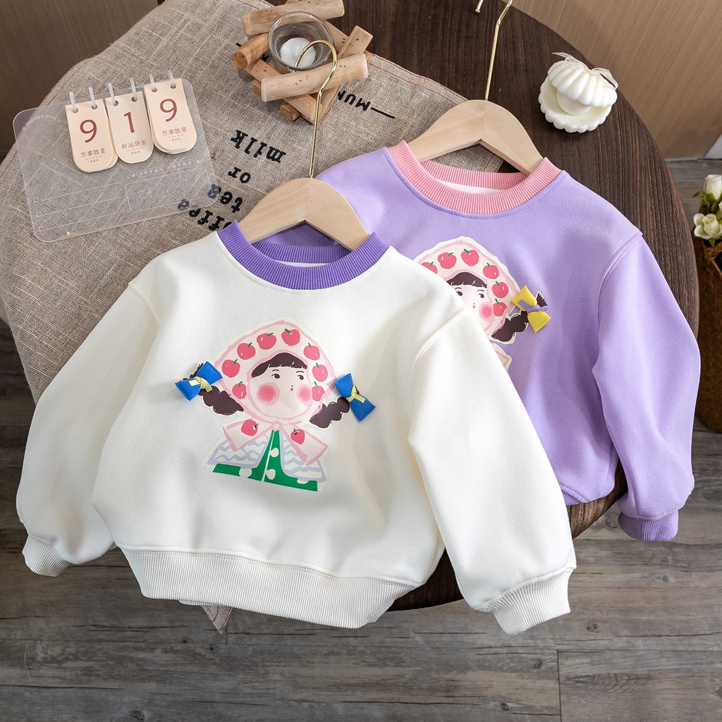 Áo Sweater Cổ Tròn In Hình Trái Tim Dễ Thương Thời Trang Xuân Thu 2023 Cho Bé Gái