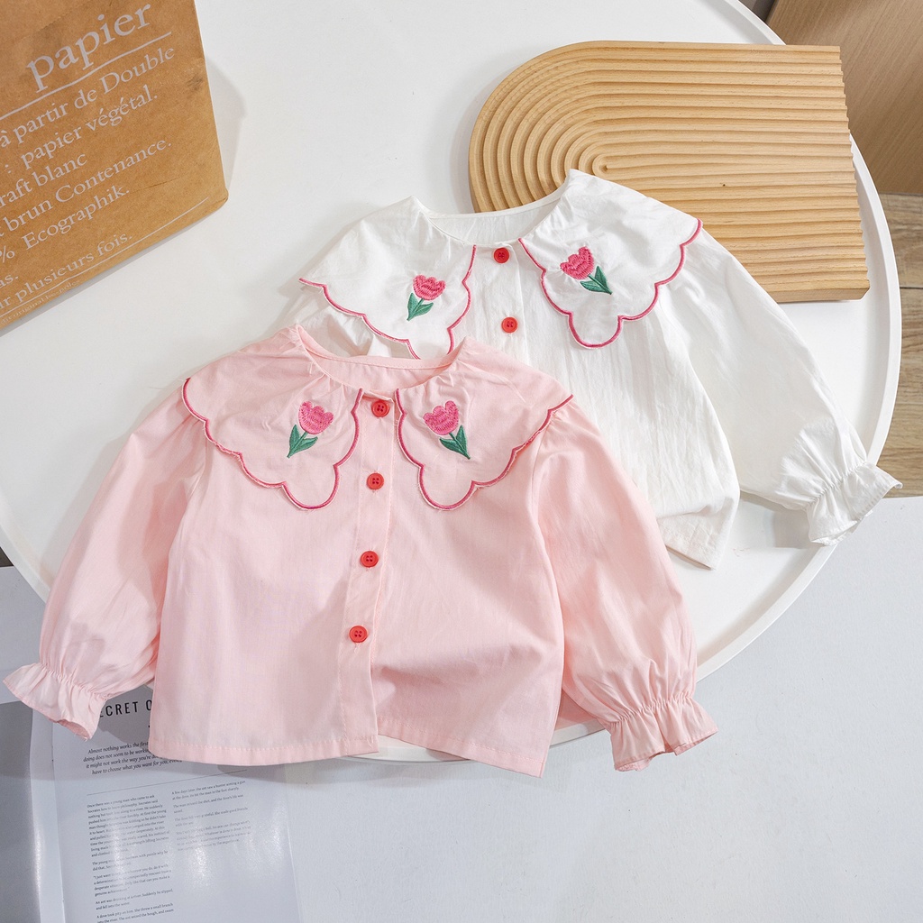 Áo Sơ Mi cotton Tay Dài Phong Cách Hàn Quốc Thời Trang Xuân Thu Mới 2023 Cho Bé Gái