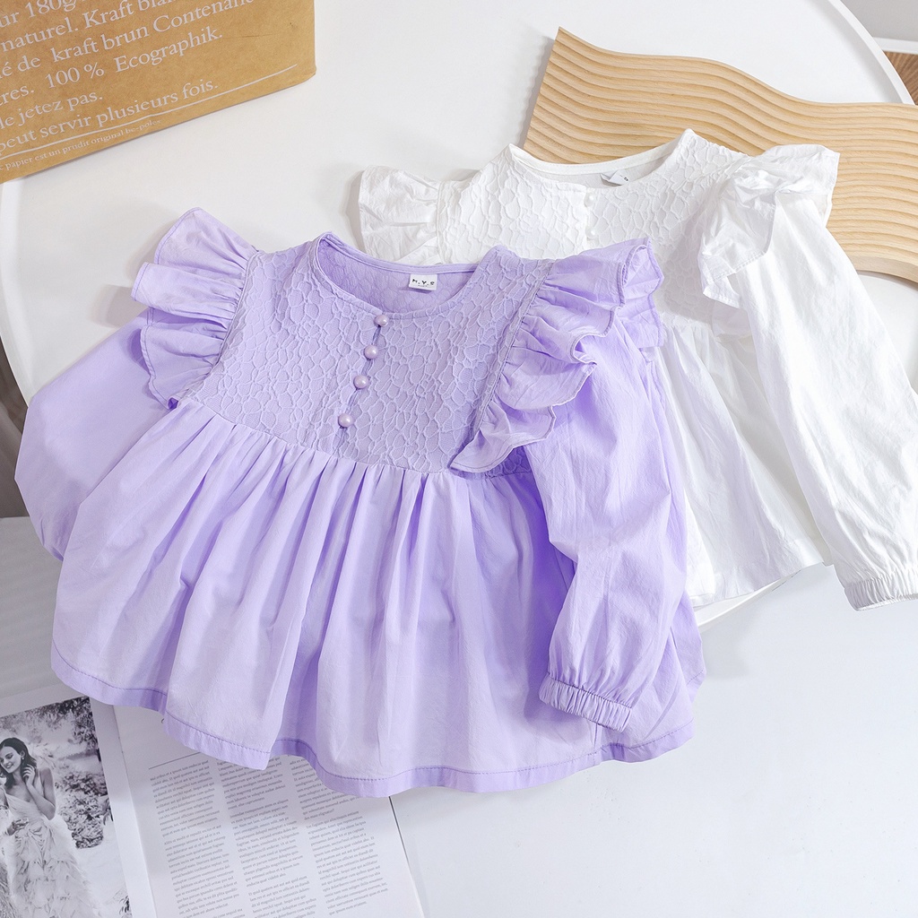 Áo Sơ Mi cotton Tay Dài Phong Cách Hàn Quốc Thời Trang Xuân Thu Mới 2023 Cho Bé Gái