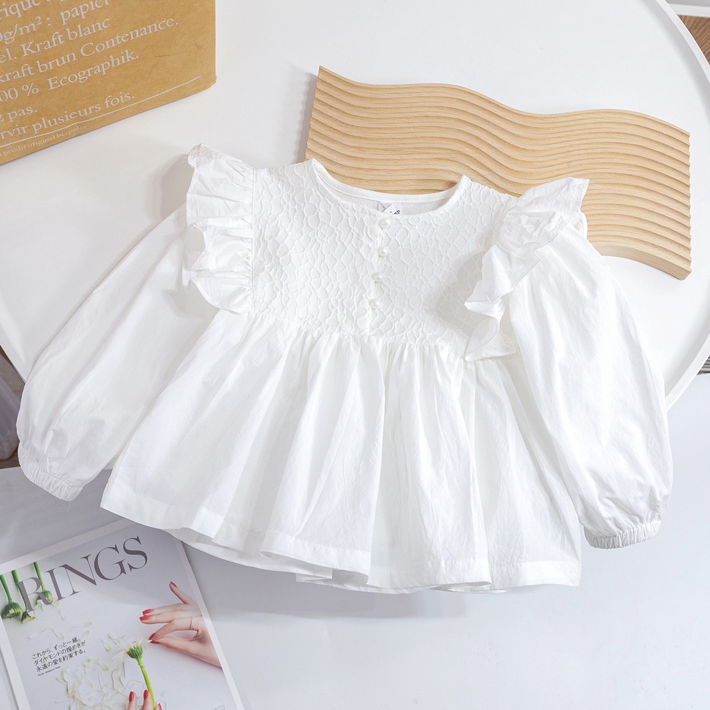 Áo Sơ Mi cotton Tay Dài Phong Cách Hàn Quốc Thời Trang Xuân Thu Mới 2023 Cho Bé Gái