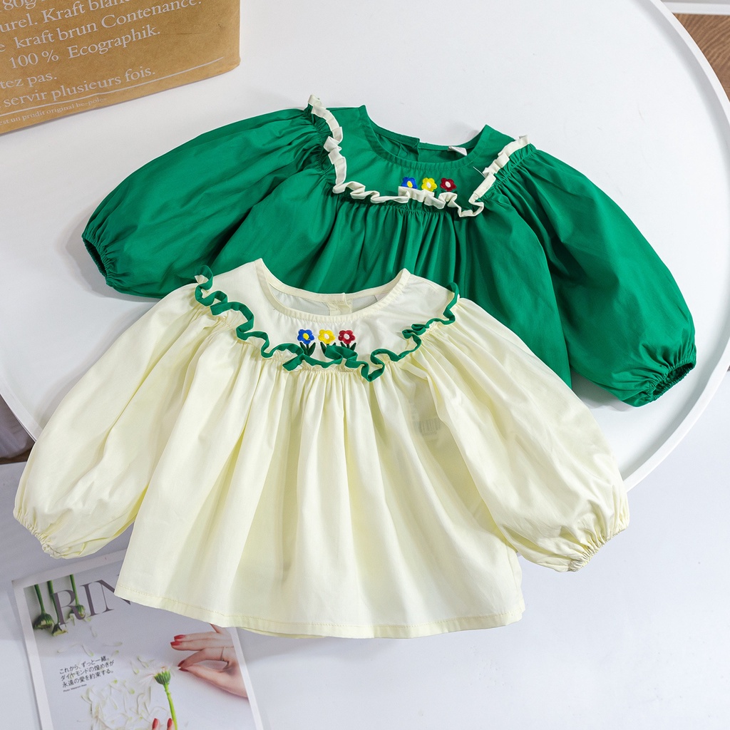 Áo Sơ Mi Tay Dài Cổ Búp Bê Phong Cách Hàn Quốc Thời Trang Xuân Thu 2023 Cho Bé Gái