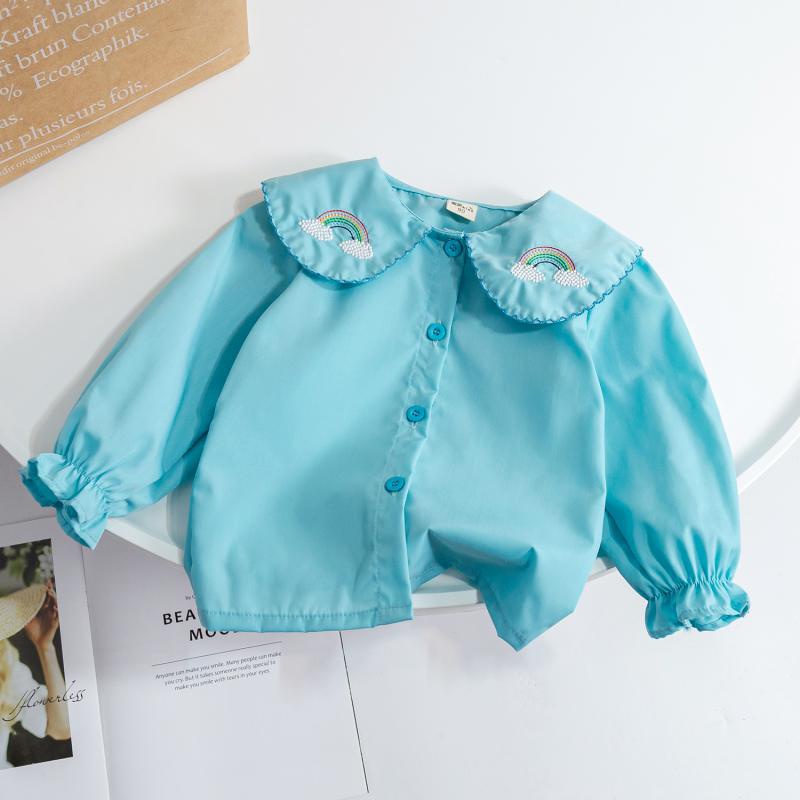 Áo Sơ Mi Tay Dài Cổ Búp Bê Phong Cách Hàn Quốc Thời Trang Xuân Thu 2023 Cho Bé Gái