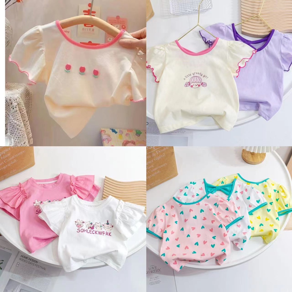Quần Áo Trẻ Em Trẻ Em Áo Thun Trẻ Em Bé Gái Mùa Hè Tay Ngắn Phiên Bản Hàn Quốc Phong Cách Mới Thời Trang Nơ Bé Gái Cổ Tròn Tất Cả-