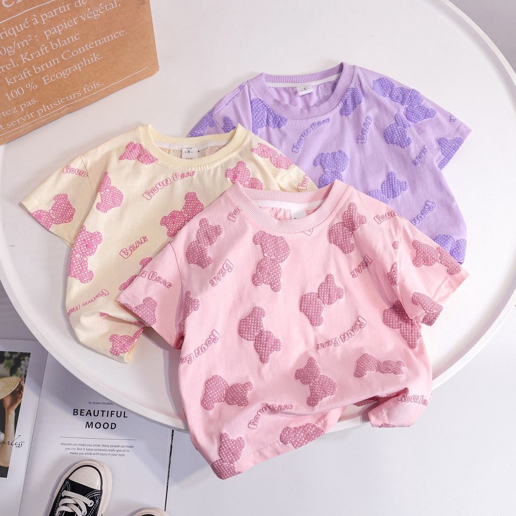 Áo Thun cotton Tay Ngắn Thời Trang Mùa Hè 2023 Phong Cách Hàn Quốc Cho Bé Gái