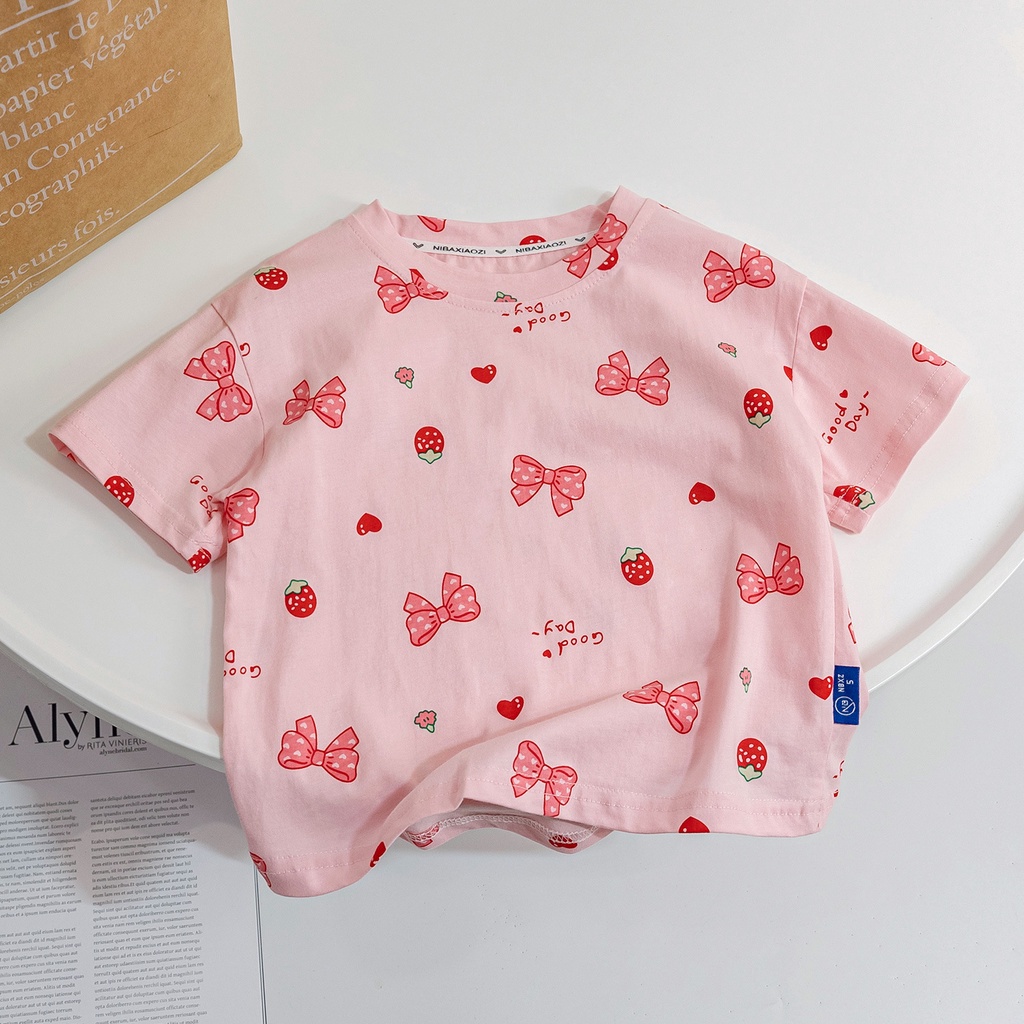 Áo Thun cotton Tay Ngắn Thời Trang Mùa Hè 2023 Phong Cách Hàn Quốc Cho Bé Gái